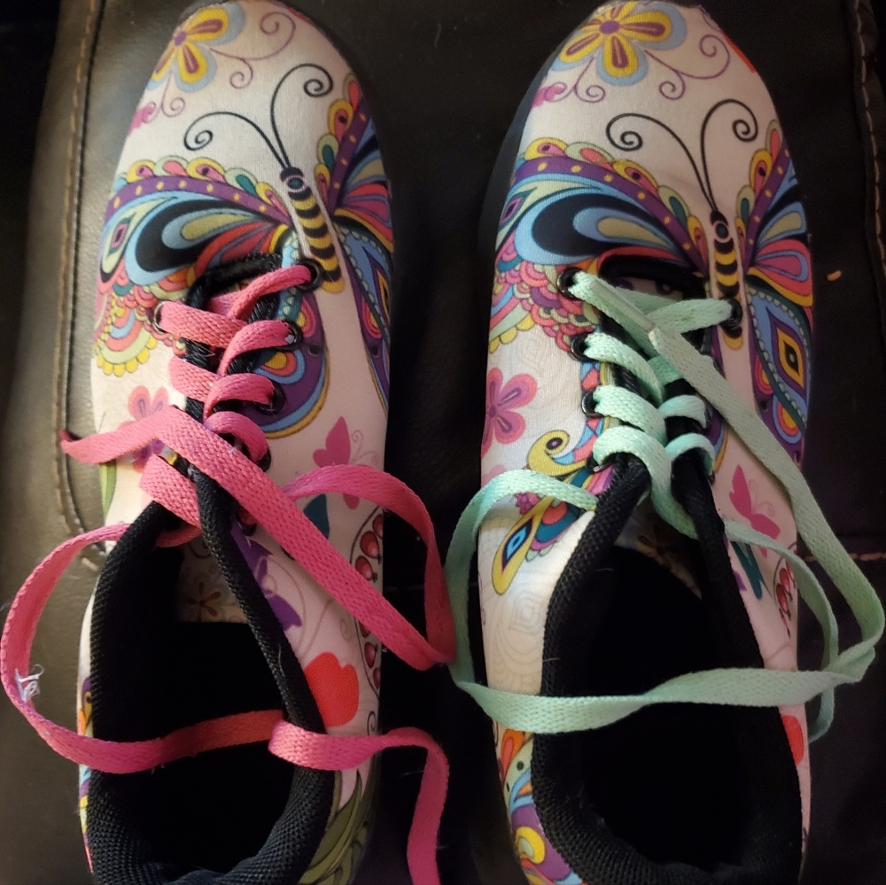 COLORFUL Butterfly and Flower Shoes: Size 8